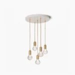 Multi-head crystal bulb pendant light cluster in brass with handcrafted clear glass shades