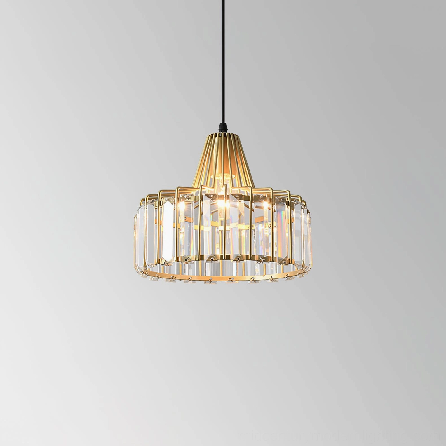 Crystal pendant ceiling fixture with adjustable wire suspension for flexible installation