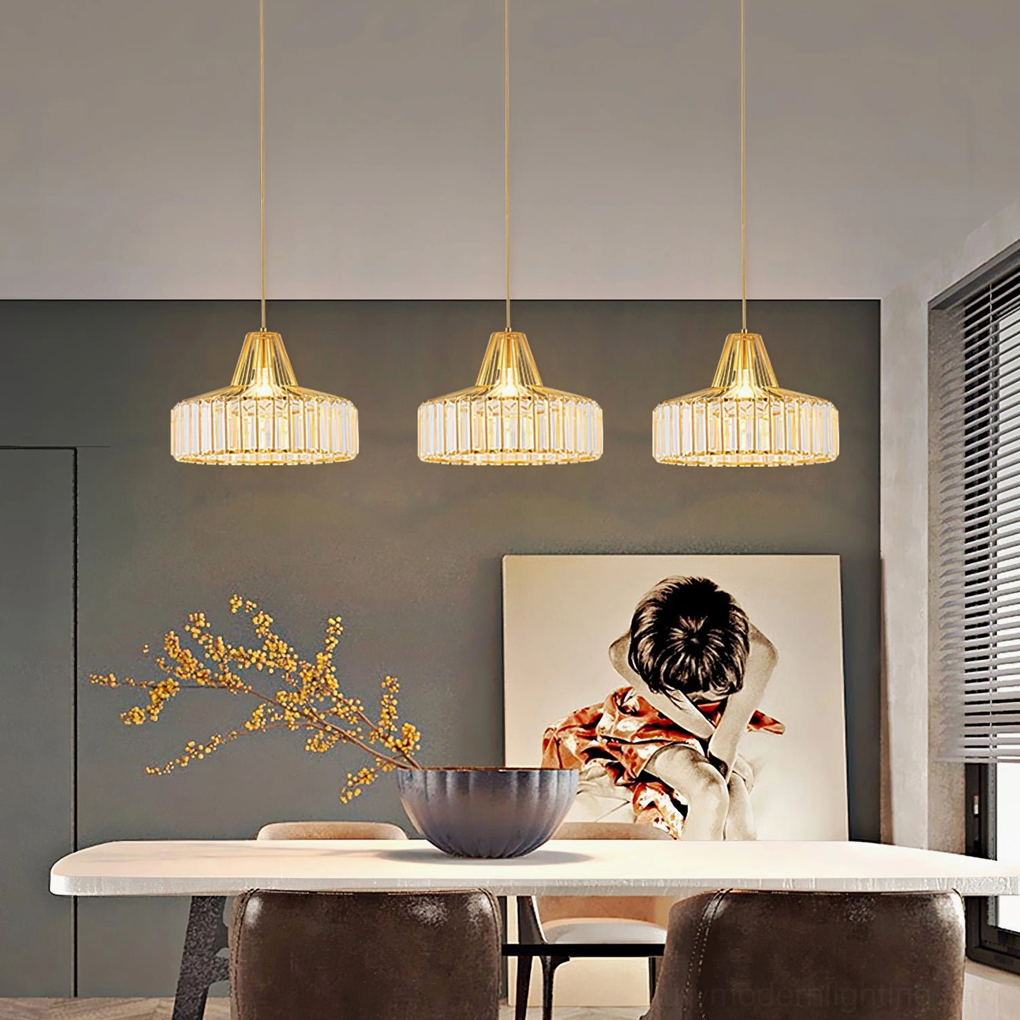 Modern crystal cage pendant lamp showing LED and Edison bulb compatibility options