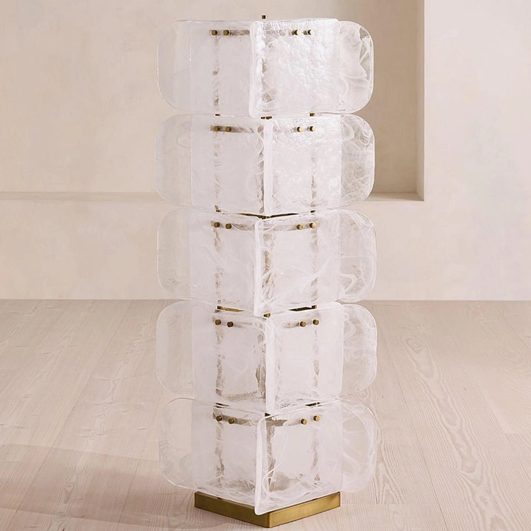 Cubo Totem white finish five-tier floor lamp, clean geometric modern lighting for minimalist mid-century interiors