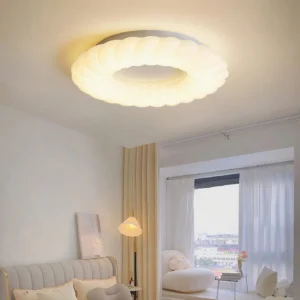 Cumulus ring ceiling light installed in modern minimalist bedroom with warm ambient lighting