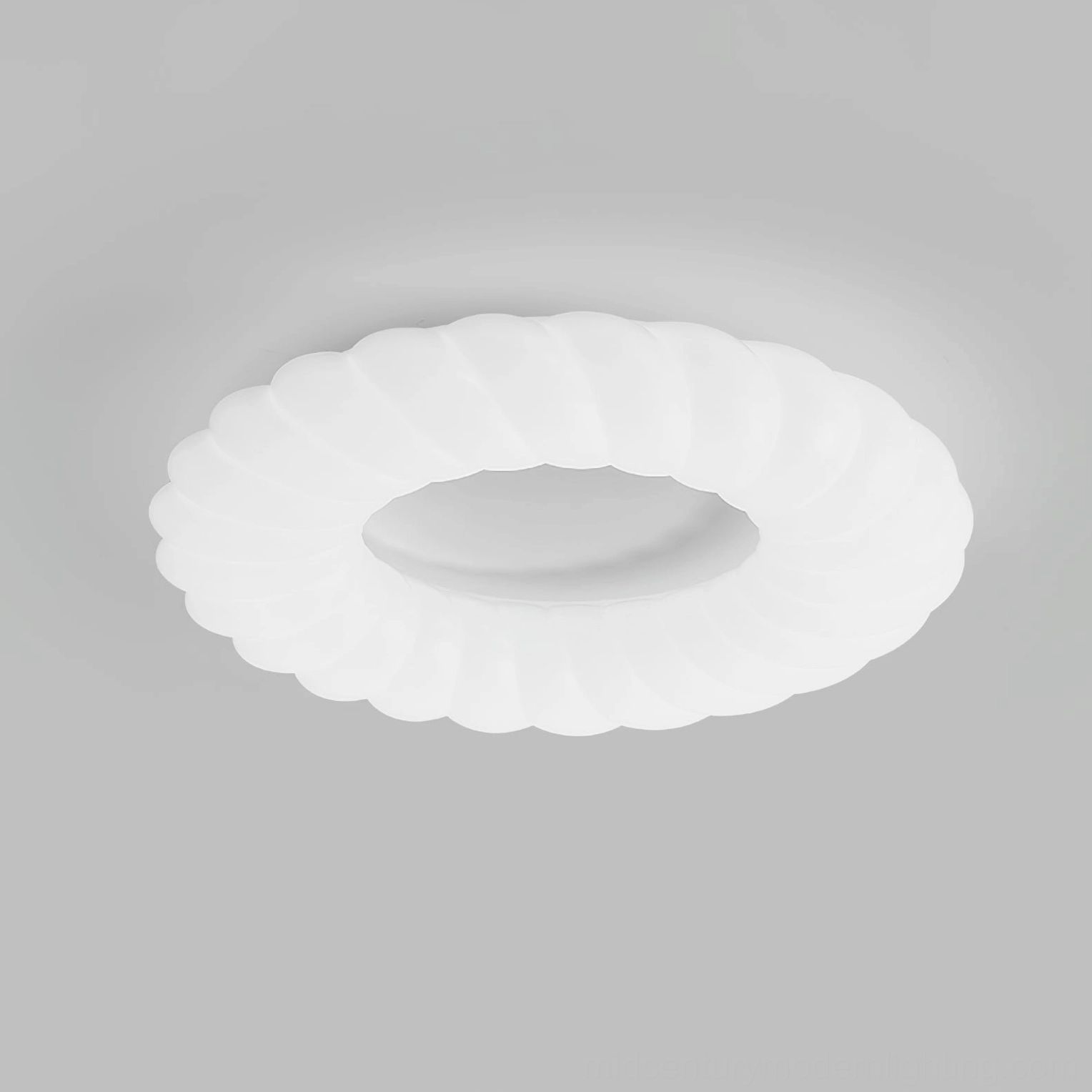 Cumulus white ribbed torus ceiling fixture overhead flat view studio photography