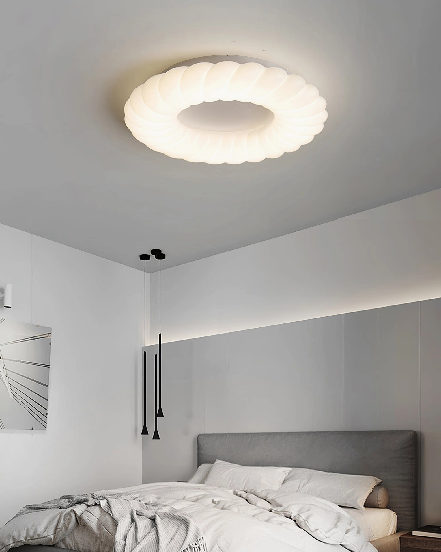 Cumulus flush-mount ceiling light in master bedroom minimalist modern interior design