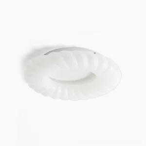Cumulus modern ceiling lamp overhead studio view showing ribbed torus ring design in white plastic