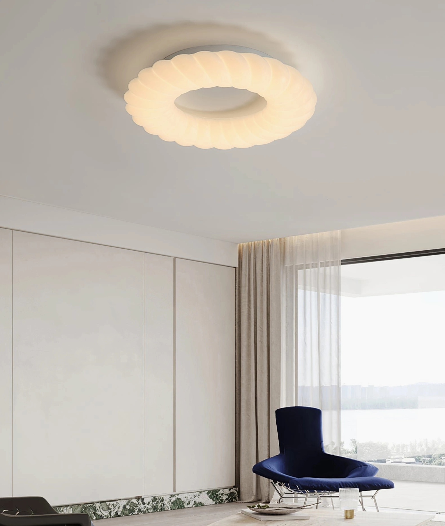 Cumulus white plastic ceiling light fixture multiple sizes comparison display