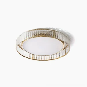 Curzon Crystal Ceiling Light - Front view on white background showing round flush mount fixture with gold frame and crystal accents