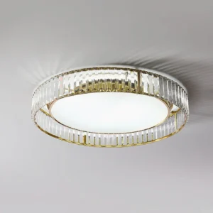 Curzon Crystal Flush Mount Ceiling Lamp - Angled overhead view highlighting crystal rod details and frosted acrylic diffuser