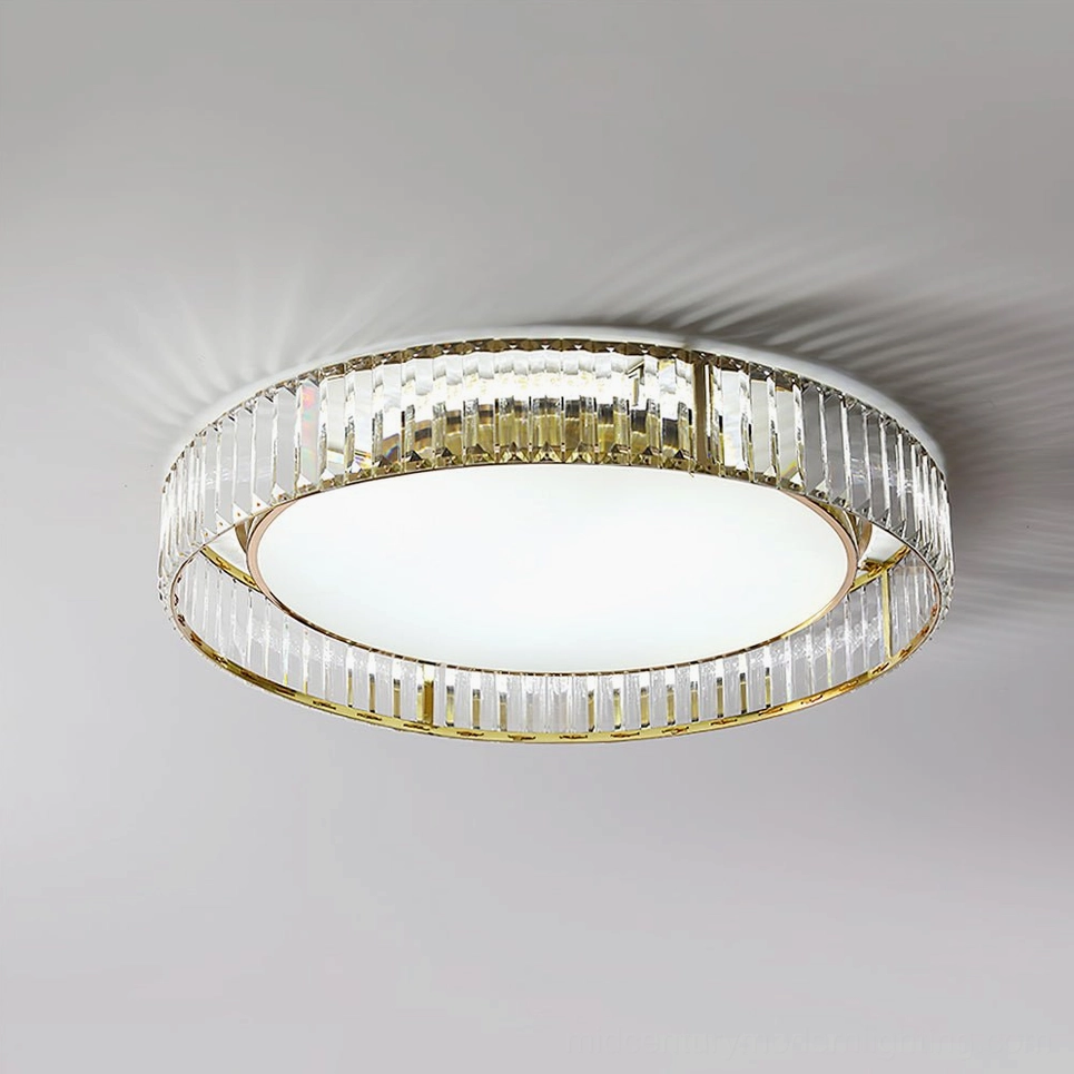 Curzon Crystal Flush Mount Ceiling Lamp - Angled overhead view highlighting crystal rod details and frosted acrylic diffuser