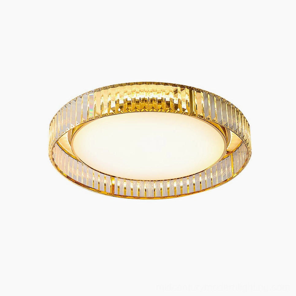 Curzon Crystal Flush Mount Ceiling Lamp - premium product photography showing gold finish and clear crystal detailing