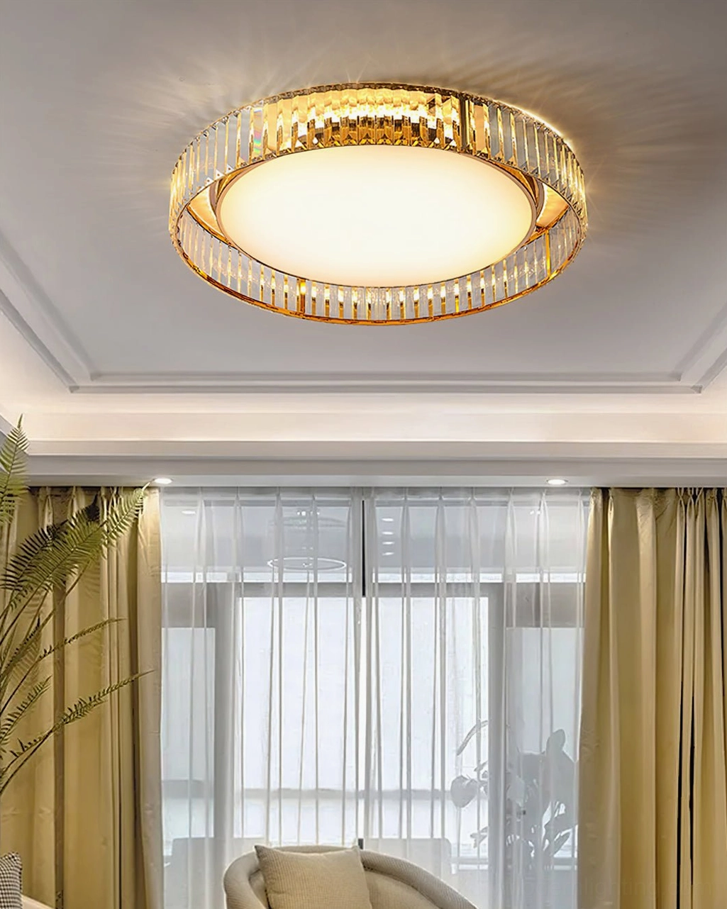 Curzon Crystal Flush Mount Ceiling Lamp - side profile view emphasizing low-profile design and crystal element placement