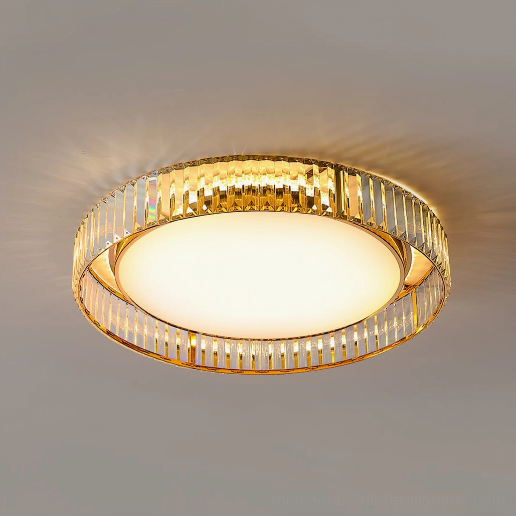 Curzon Gold Crystal Flush Mount Ceiling Lamp - alternative angle showing integrated crystal accents and premium construction