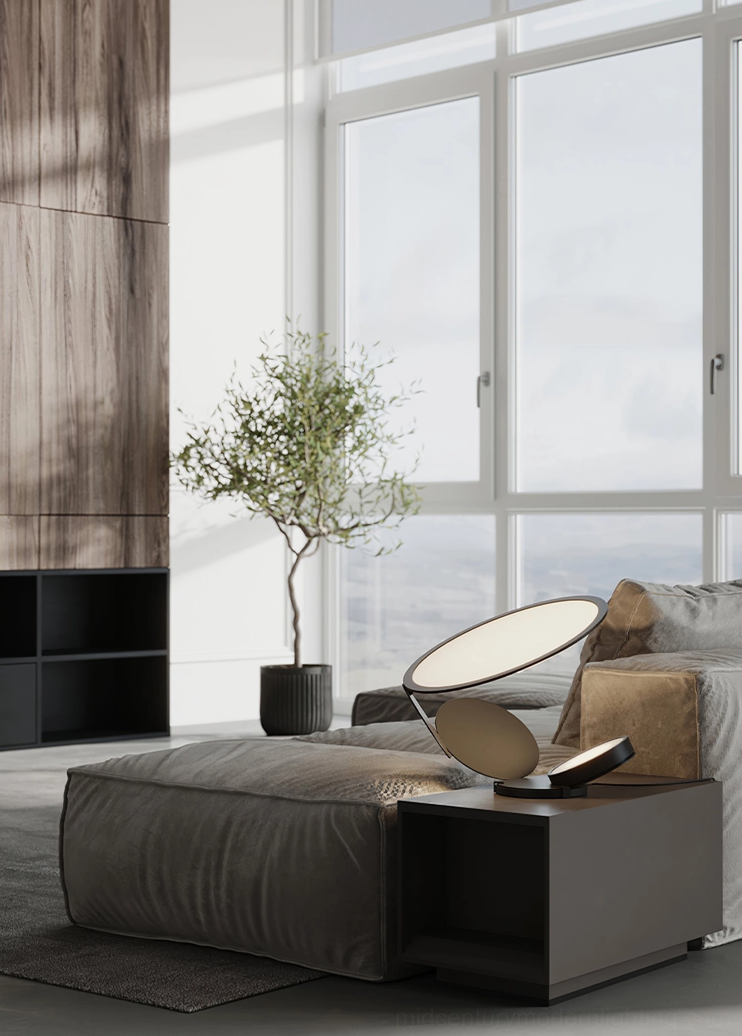 Contemporary geometric table lamp with dual-head design and directional light projection capability