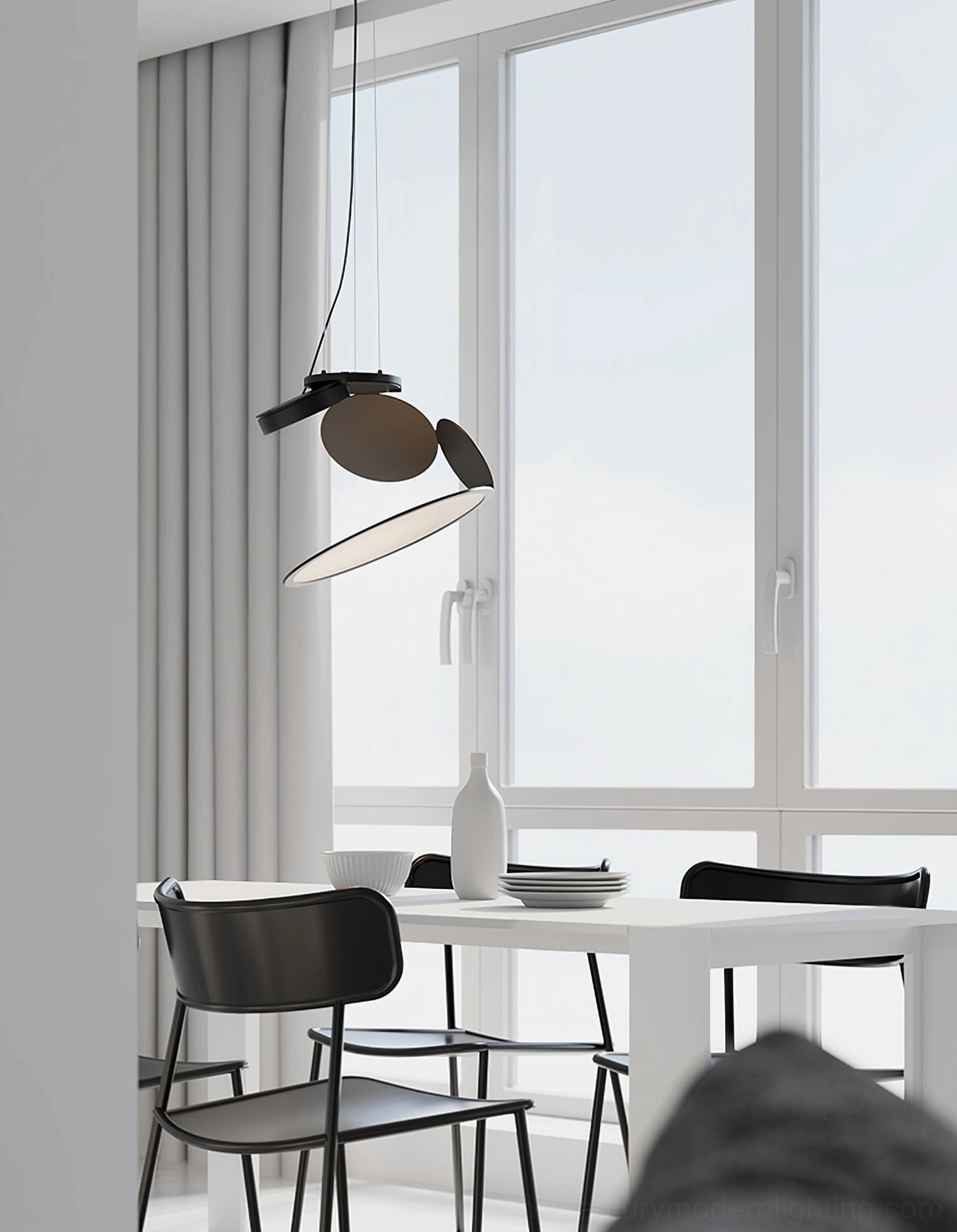Cut pendant lamp black-beige dual-disc bright dining room natural light