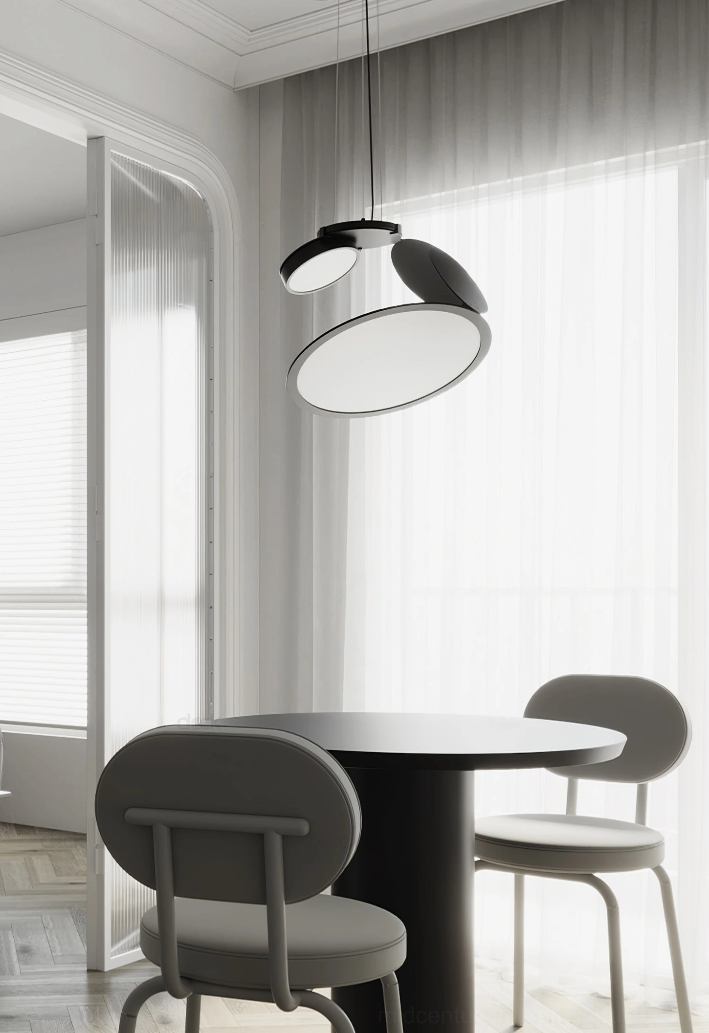Cut pendant lamp black dual-disc small round dining area soft daylight