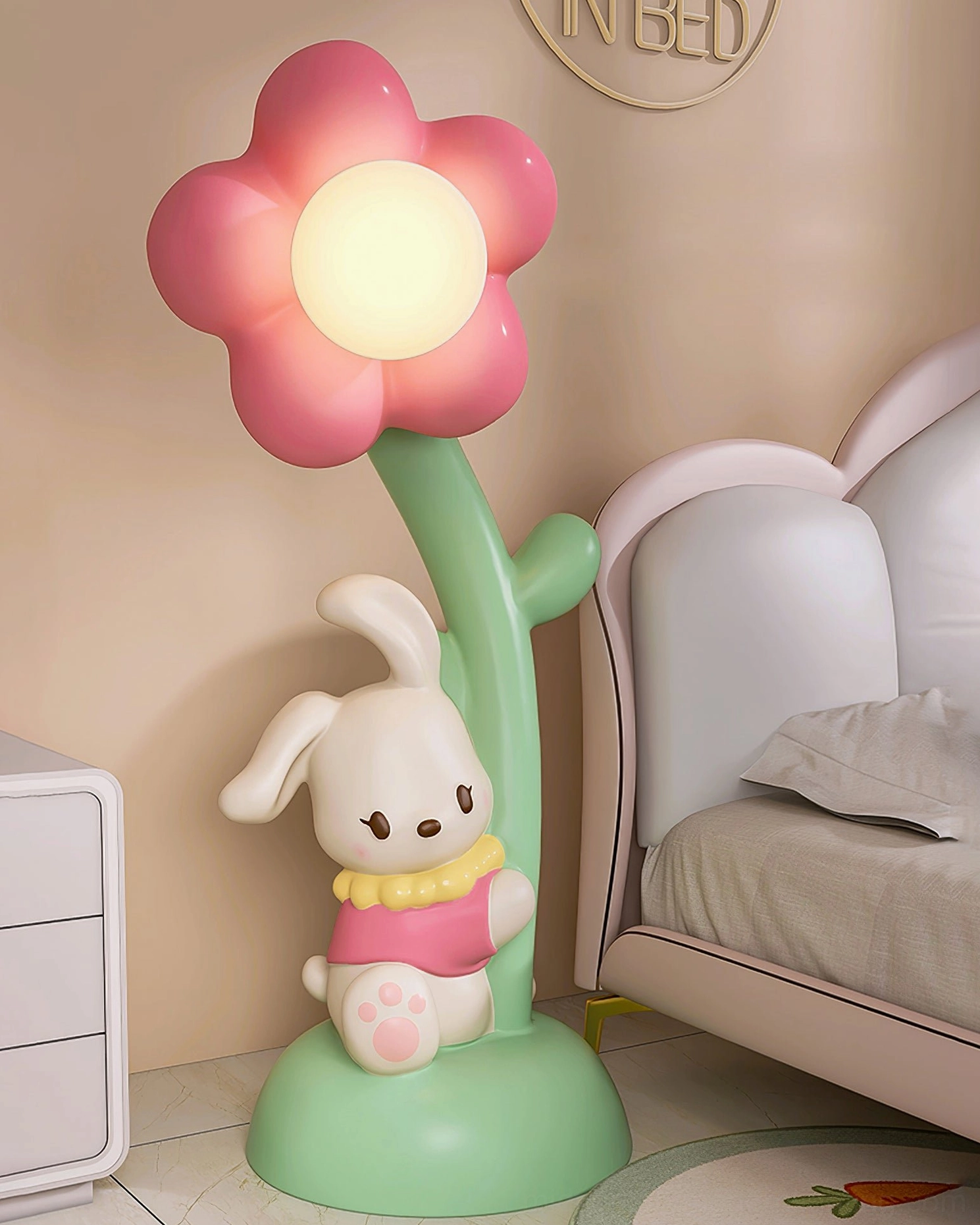 Cute bunny character floor lamp 41.3 inches tall, perfect child-friendly scale for bedrooms