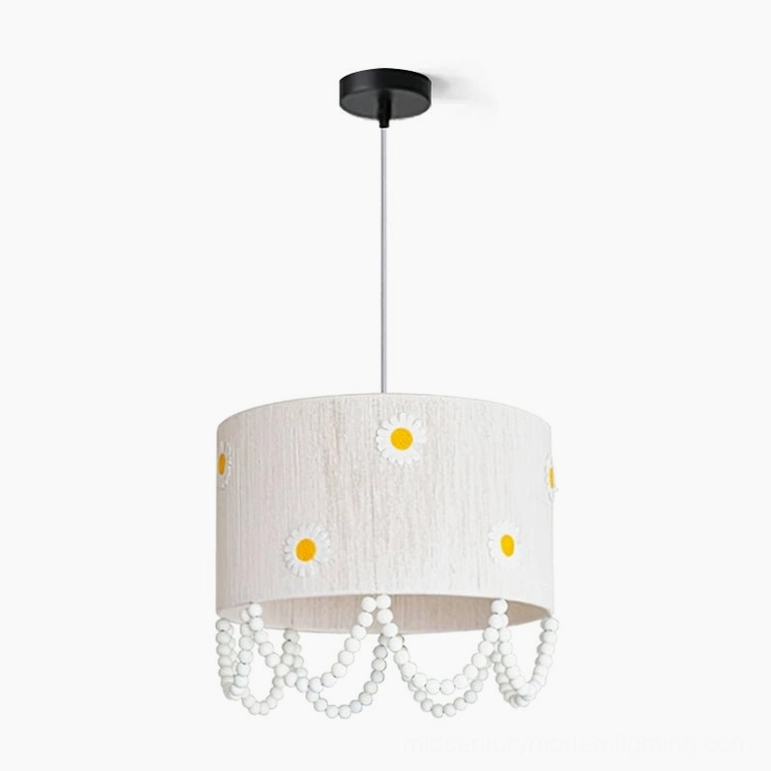 Daisy flower pendant lamp small size variant white yellow color detailed botanical design product shot
