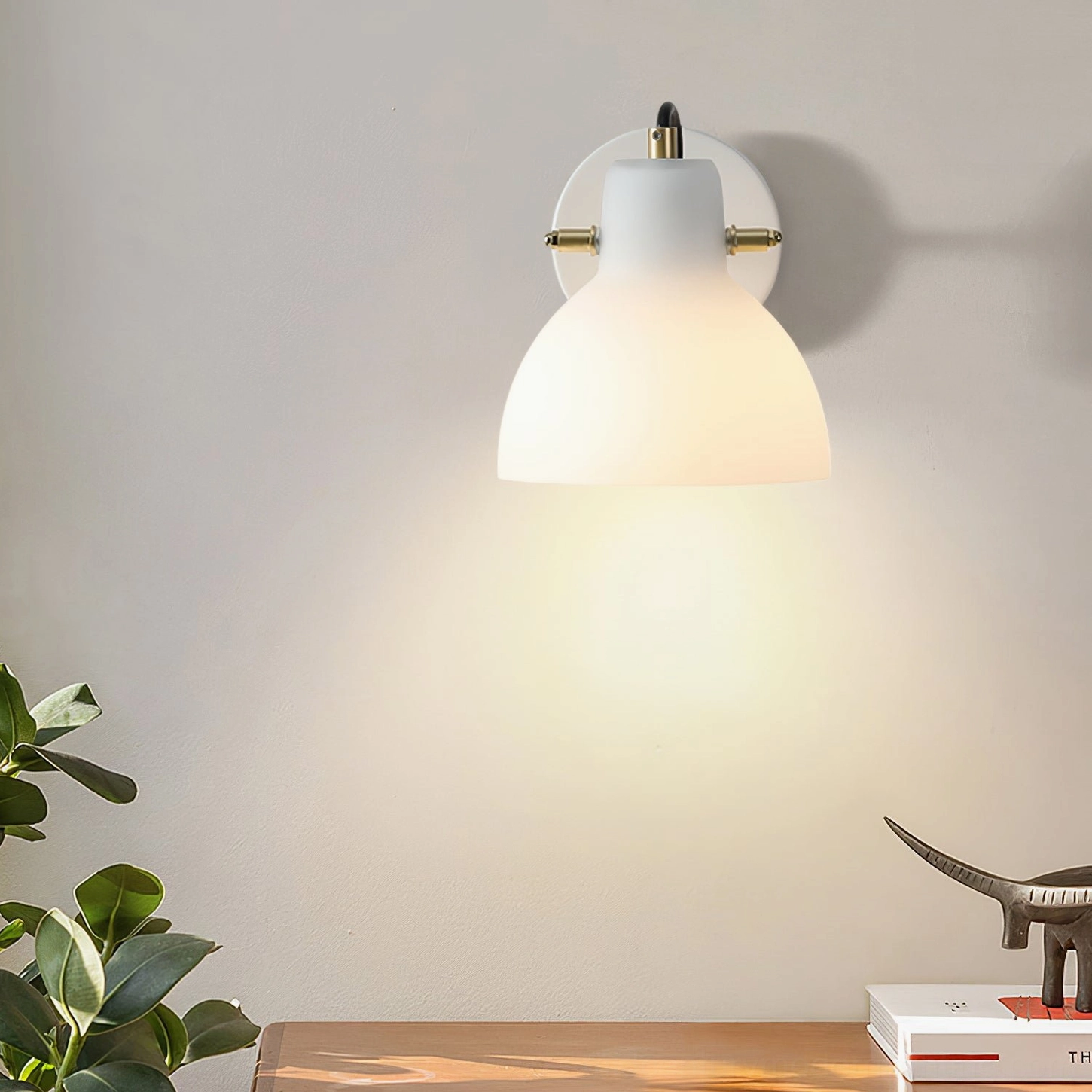 Daniel adjustable swing arm wall lamp in white and gold finish, perfect for mid-century modern interiors