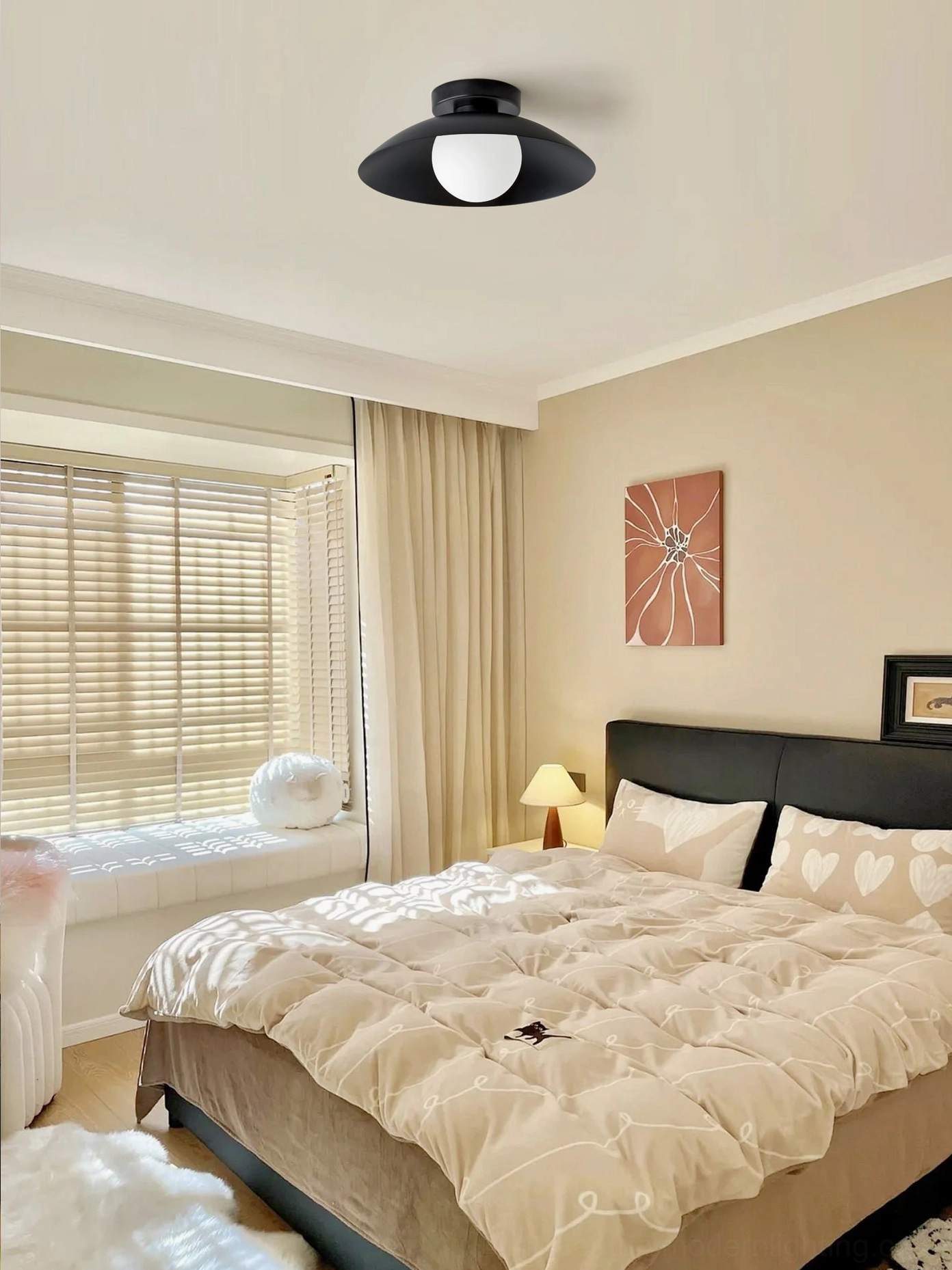 Danoise black flush mount ceiling lamp modern bedroom dark bed frame contrasting matte finish