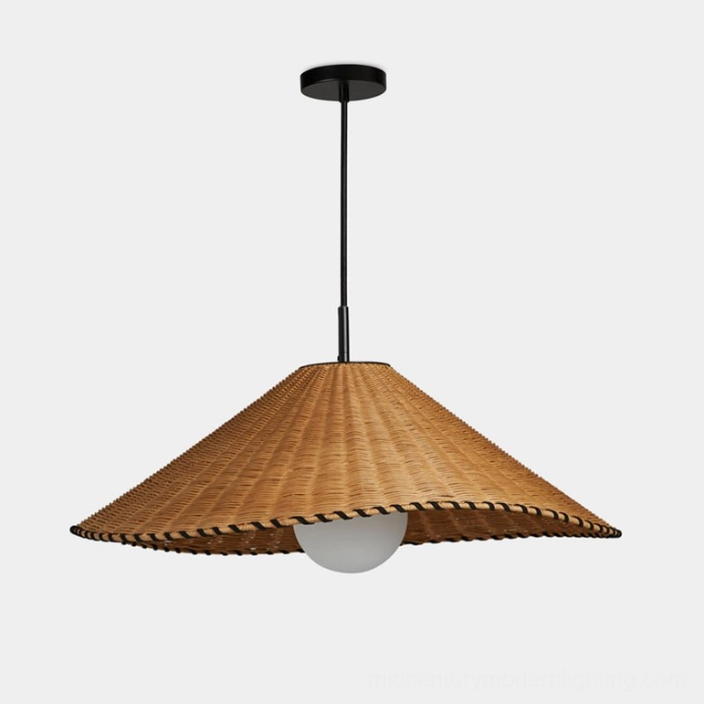 Large Davida rattan pendant light, 60cm diameter natural woven shade for farmhouse tables and large islands