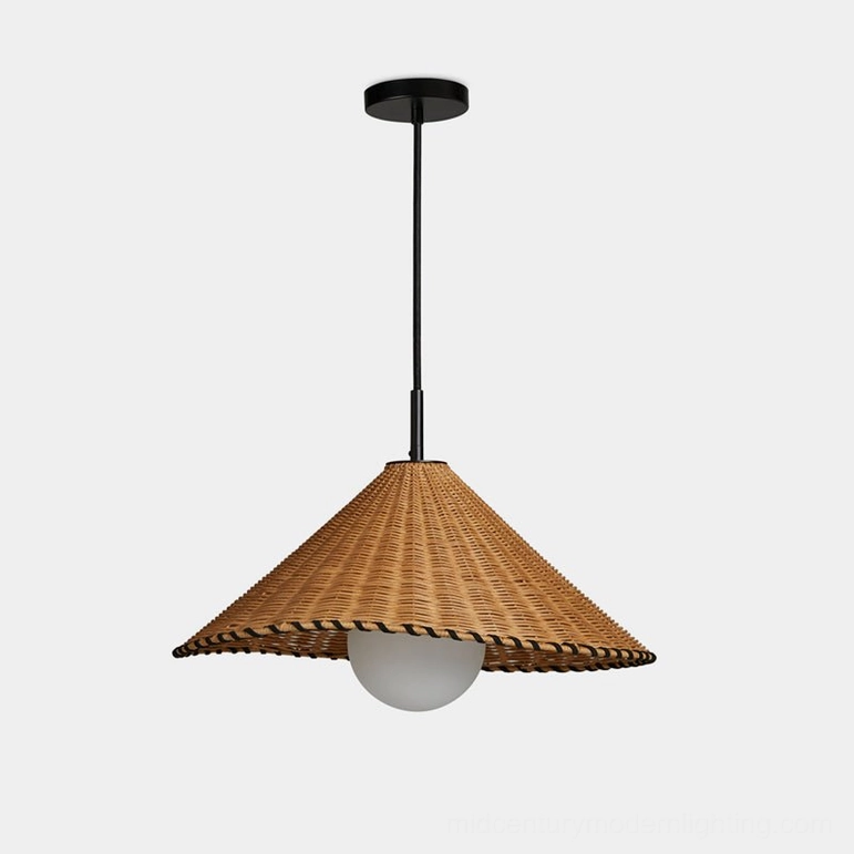 Medium Davida rattan pendant light, 50cm diameter natural woven shade for kitchen islands and dining tables