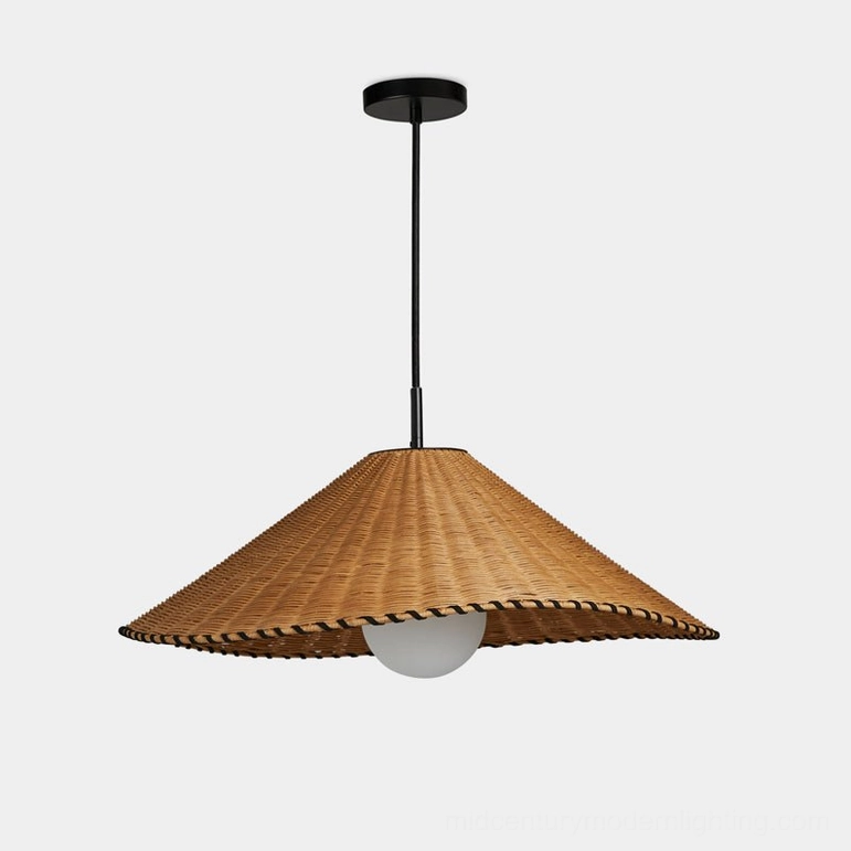 Small Davida rattan pendant light, 40cm diameter natural woven shade for reading nooks and breakfast areas