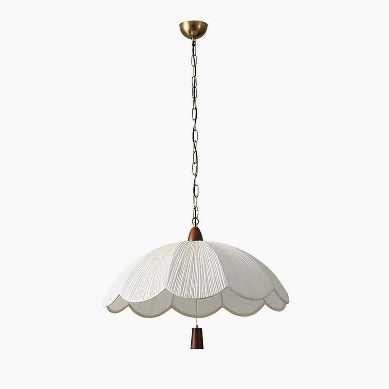 Complete Dawson pendant light 60cm diameter with walnut wood and gold metal finishing
