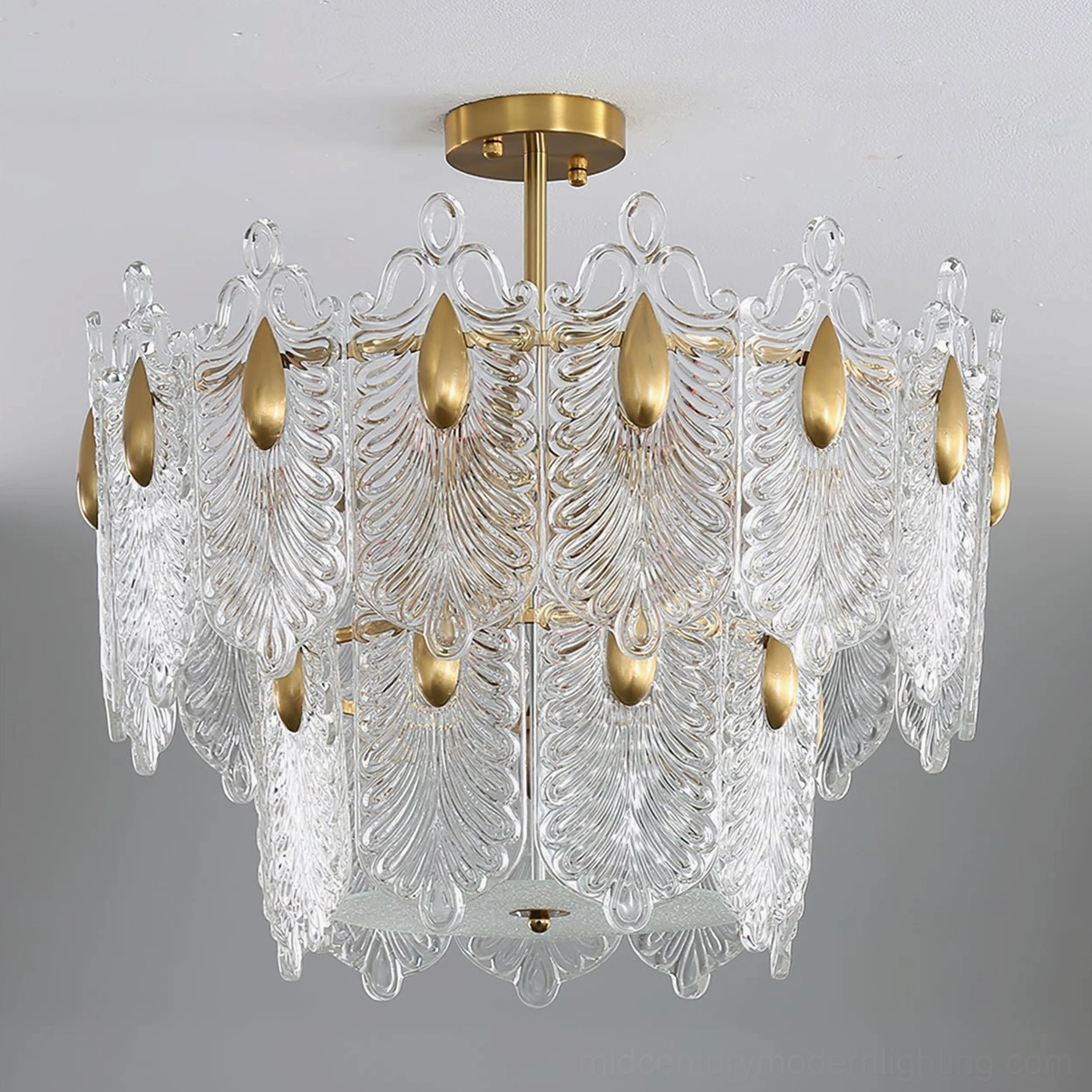 Small Decazes chandelier 19.7-inch diameter, intimate two-tier design for bedrooms and compact dining spaces