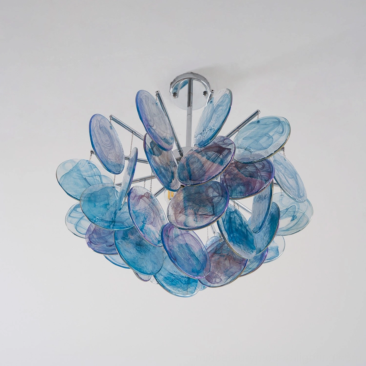 Dekorfine Murano glass sputnik chandelier blue marble-swirl cascading discs mid-century modern