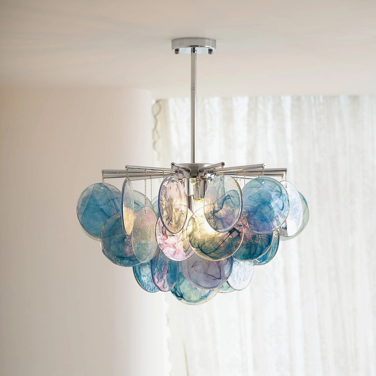 Dekorfine cascading glass disc Murano sputnik chandelier blue gradient translucent