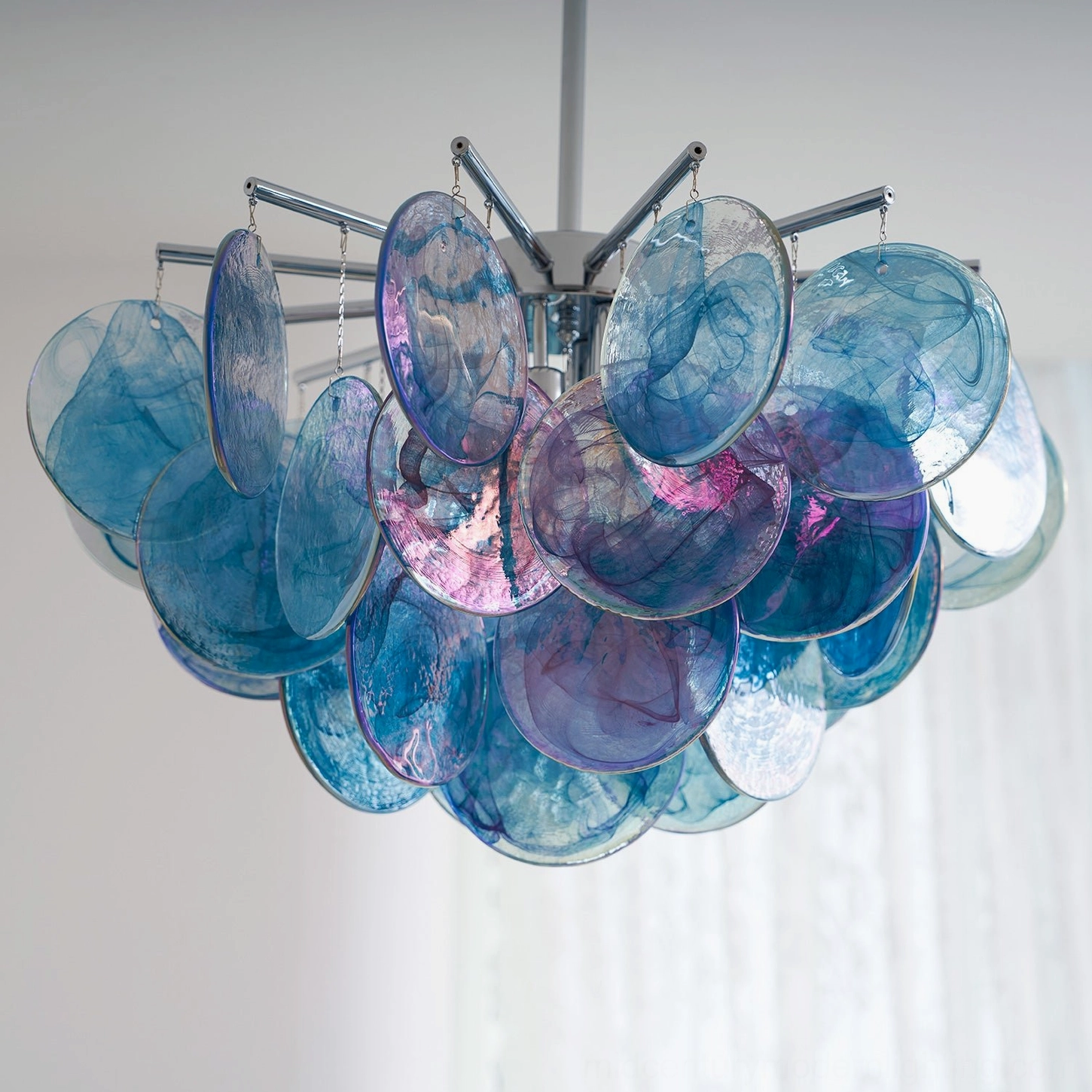Dekorfine marble-swirl glass chandelier green discs polished chrome sputnik frame