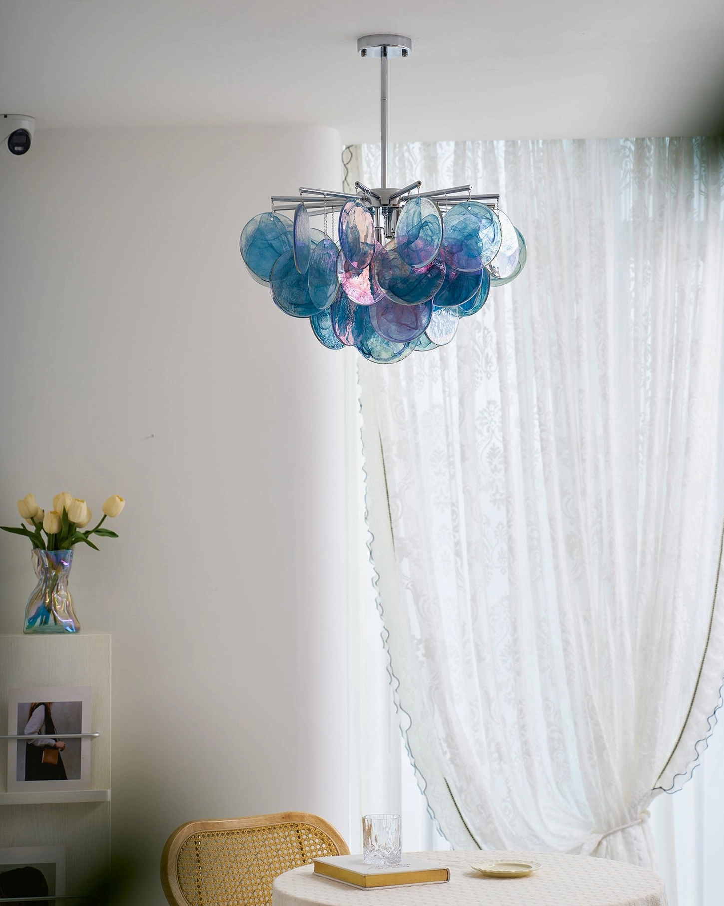 Dekorfine Murano glass sputnik chandelier pink discs chrome radiating arms mid-century modern