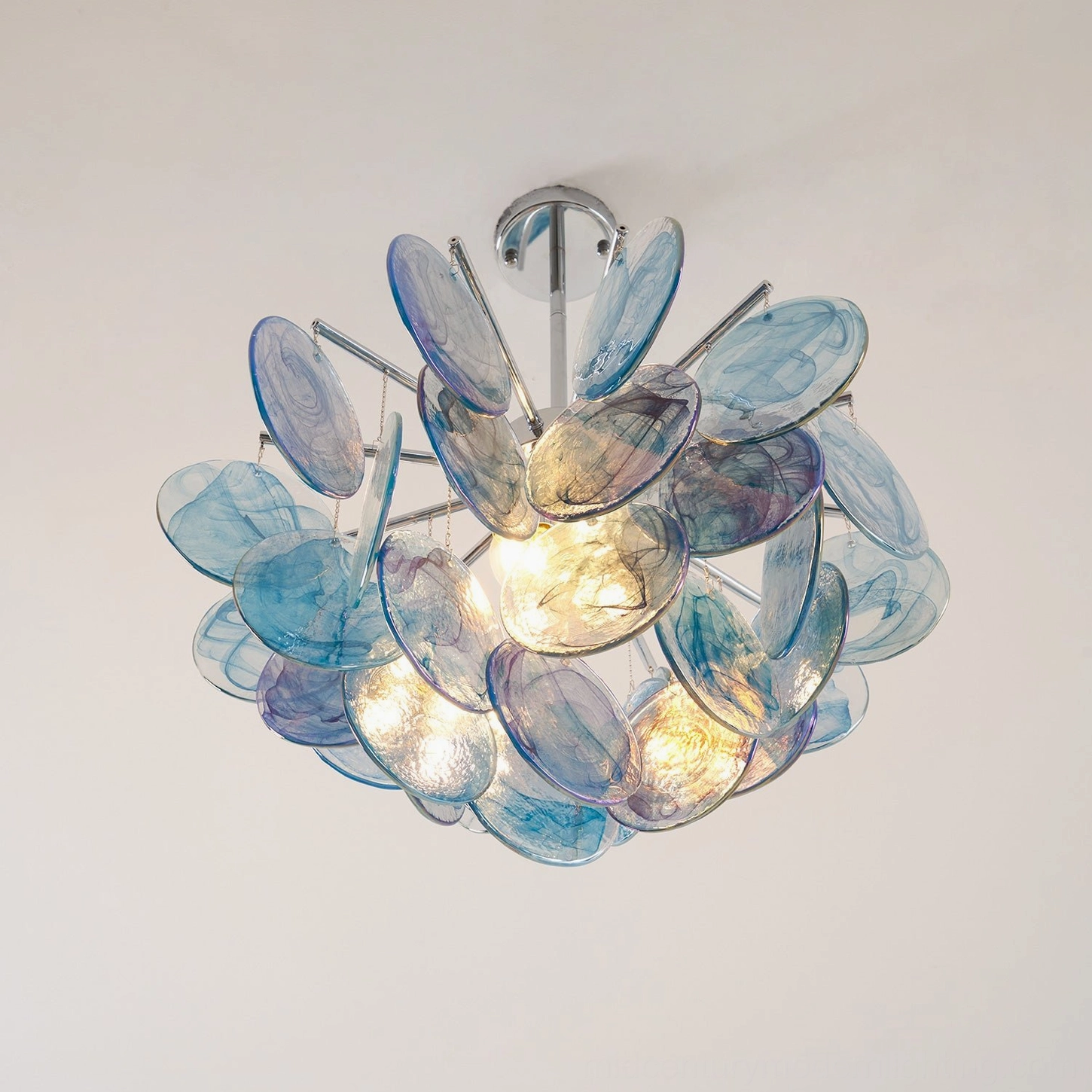 Dekorfine marble-swirl glass chandelier pink sputnik form polished chrome mid-century modern