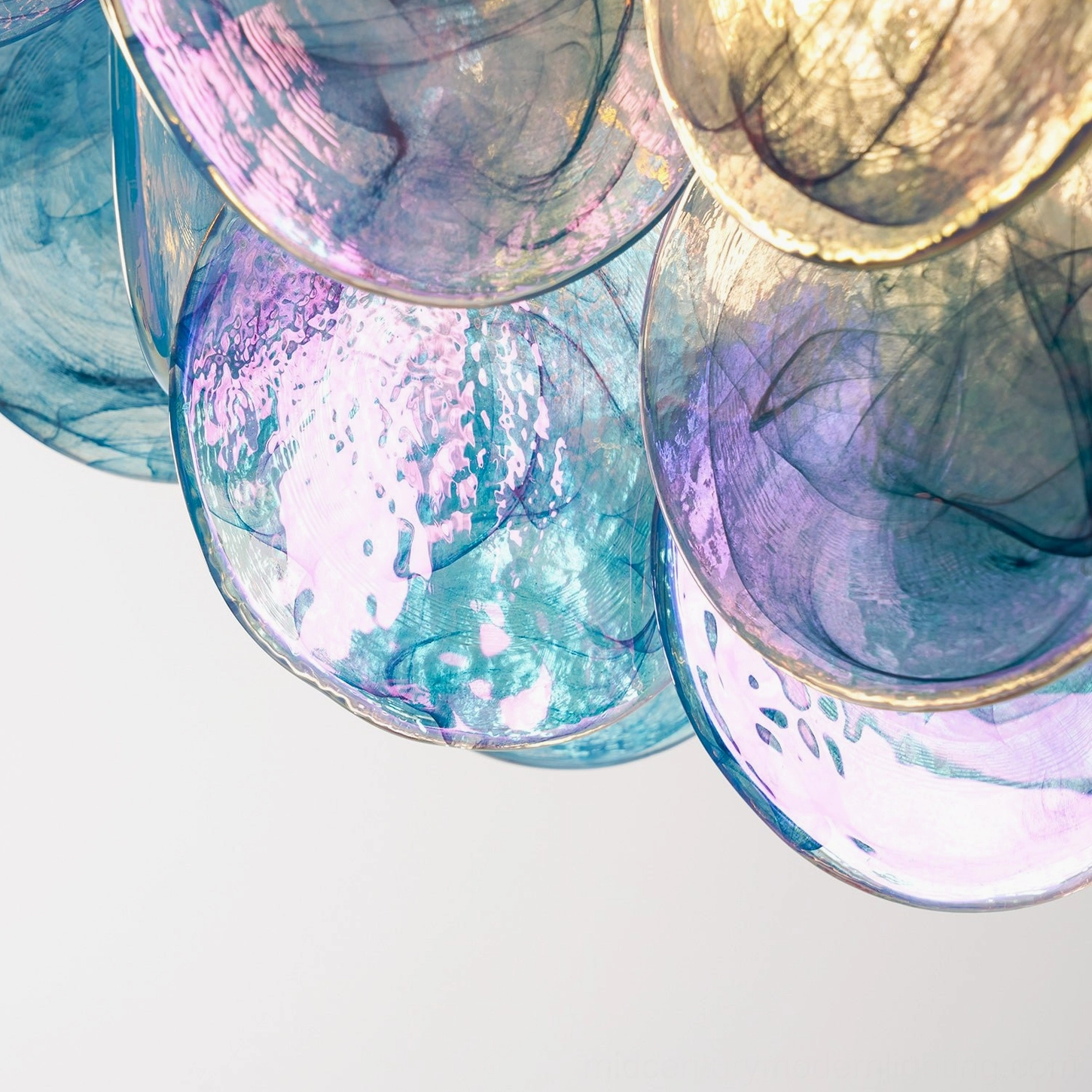 Dekorfine Murano glass sputnik chandelier white luminous cascading discs polished chrome