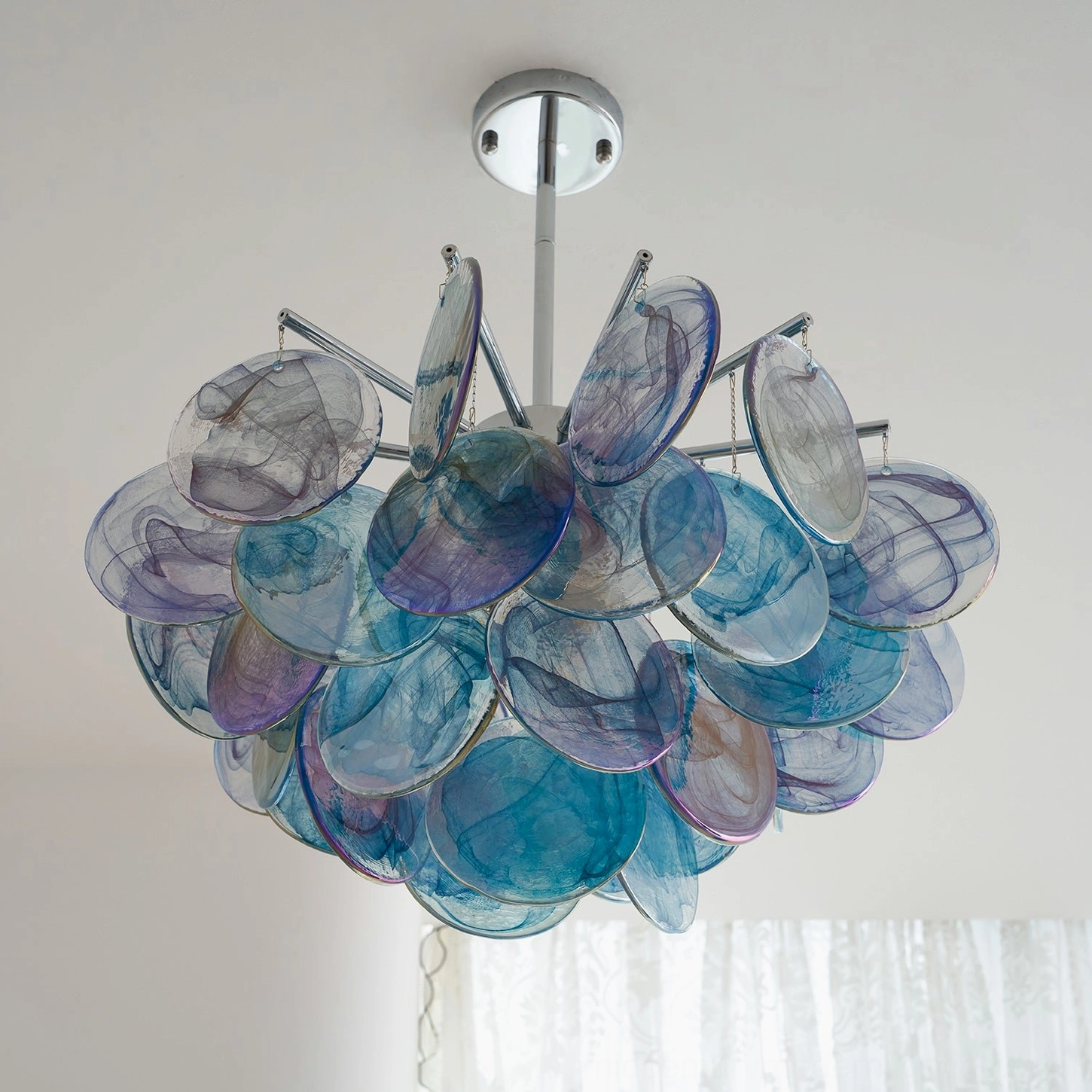 Dekorfine marble-swirl glass sputnik chandelier white luminous discs hand-formed detail