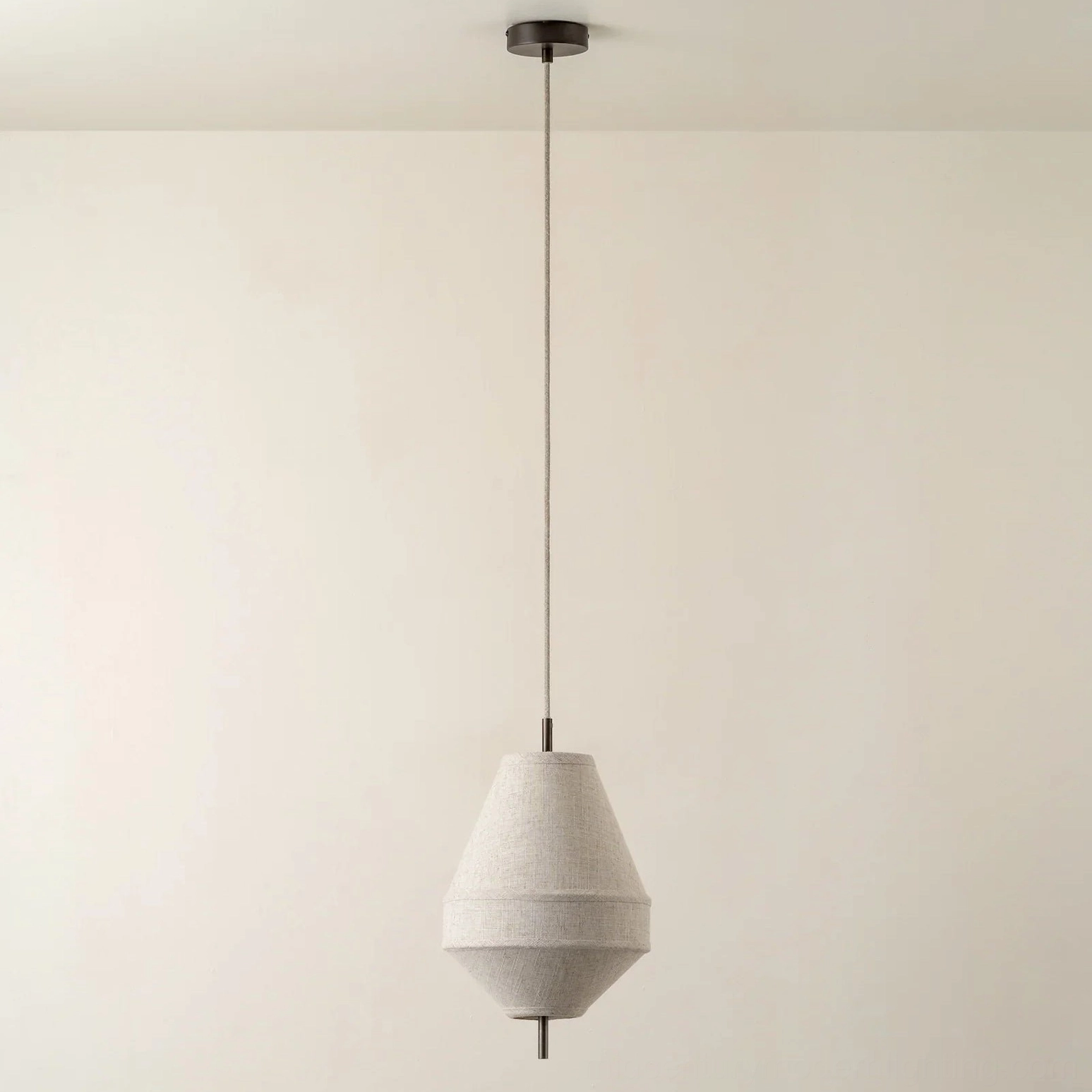 Delaney Model B pendant light specifications, medium-scale geometric linen shade for kitchen islands