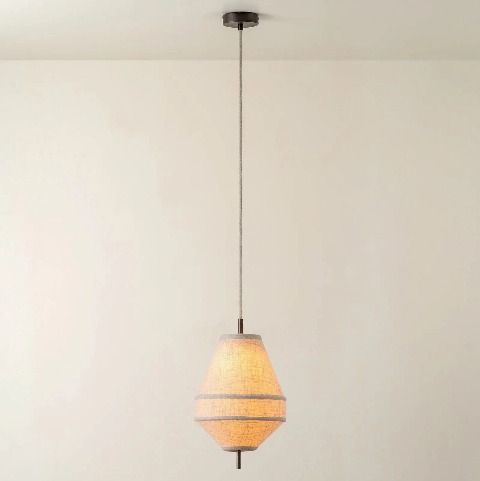 Delaney Model C pendant light specifications and sizing reference, large diameter linen shade