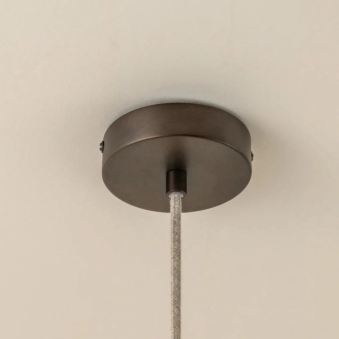 Delaney pendant light installation guide, geometric frame assembly, linen shade attachment detail