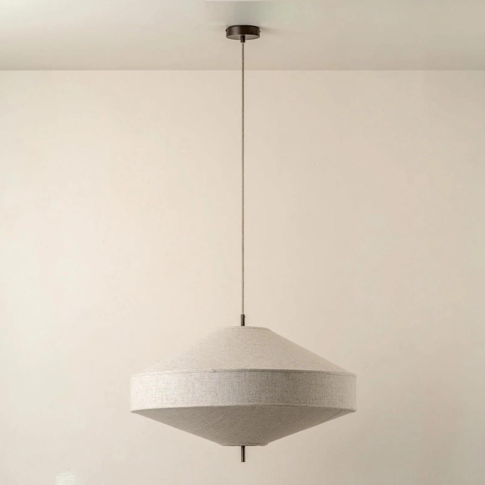 Delaney pendant light fabric and metal material close-up, linen texture and frame detail