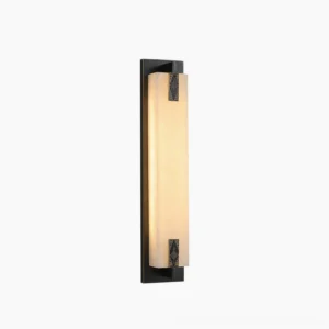 Delmar wall light mounted in contemporary living room with warm glow