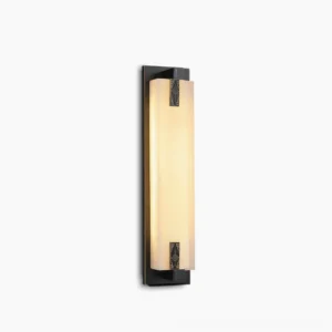 Delmar Spanish alabaster wall sconce with gold metal frame, frontal studio view