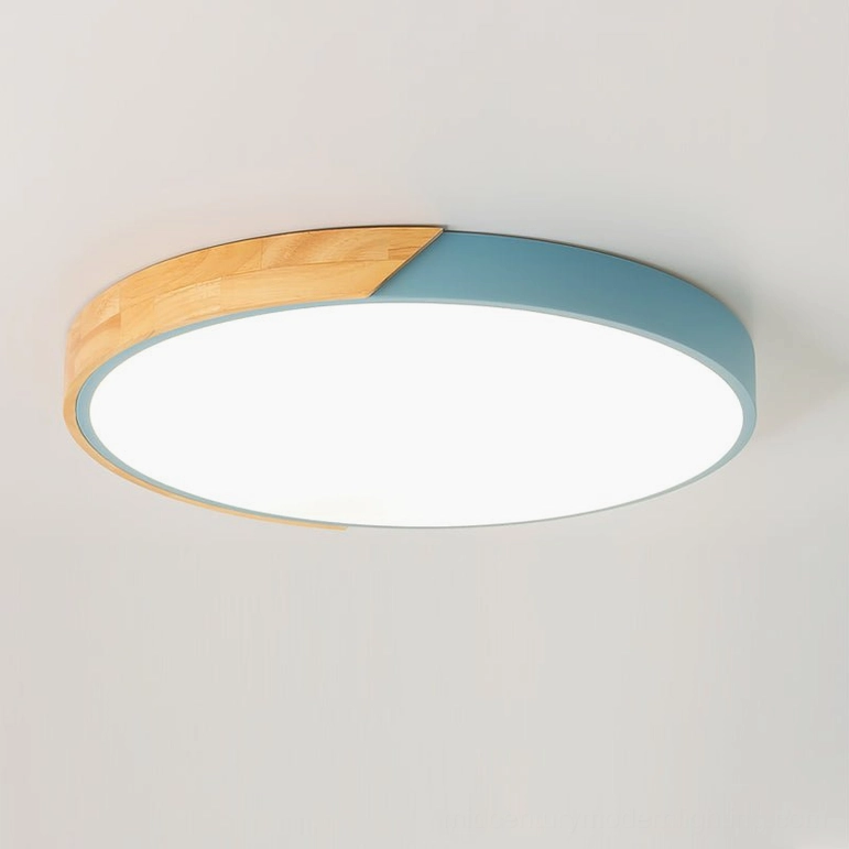 Delphi blue modern ceiling light with wood accent trim perfect for contemporary interiors