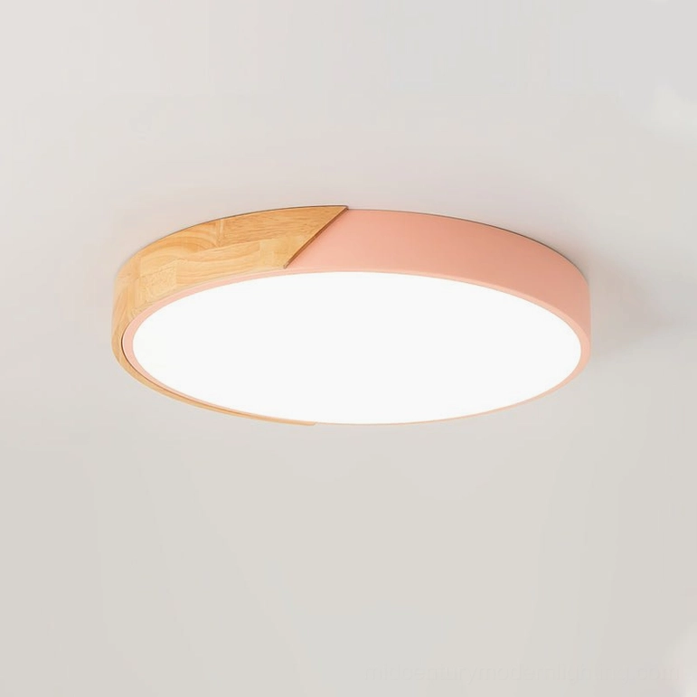 Delphi mid-century modern flush mount ceiling light in neutral gray with wood detail