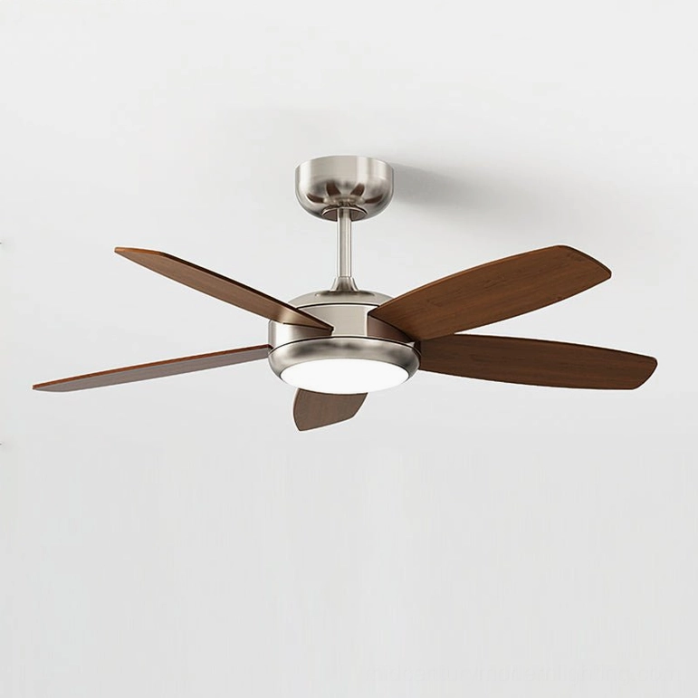 Destin ceiling fan with integrated LED and brushed nickel chrome walnut blade finish - studio front view