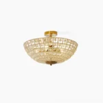Devan crystal semi-flush ceiling light - top-down studio view showing geometric gold frame with faceted crystals
