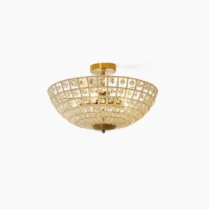 Devan crystal semi-flush ceiling light - top-down studio view showing geometric gold frame with faceted crystals