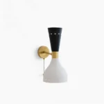 Diabolos Tuba mid-century modern wall sconce front view black and brass finish minimalist geometric design