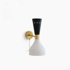Diabolos Tuba mid-century modern wall sconce front view black and brass finish minimalist geometric design