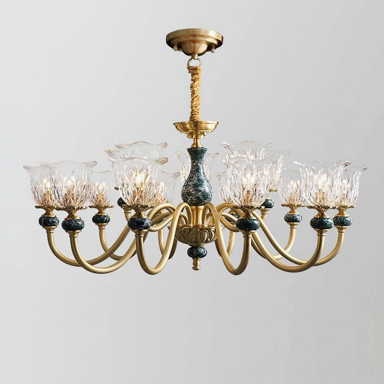 Dieppe 15-light large emerald brass chandelier grand luxury statement fixture