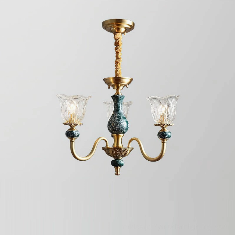 Dieppe 3-light chandelier compact emerald brass fixture modern lighting