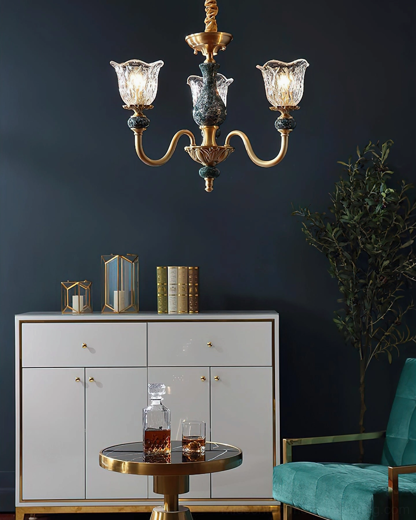 Dieppe 4-light compact chandelier small space lighting white cabinet indoor